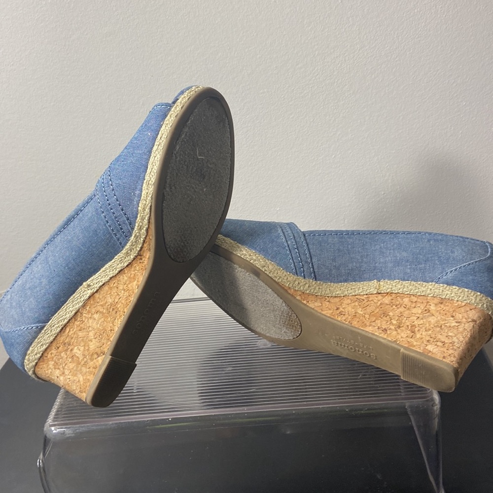 Sonoma Jenne Chambray Peep Toe Platform Wedge Sandals - Picture 6 of 7
